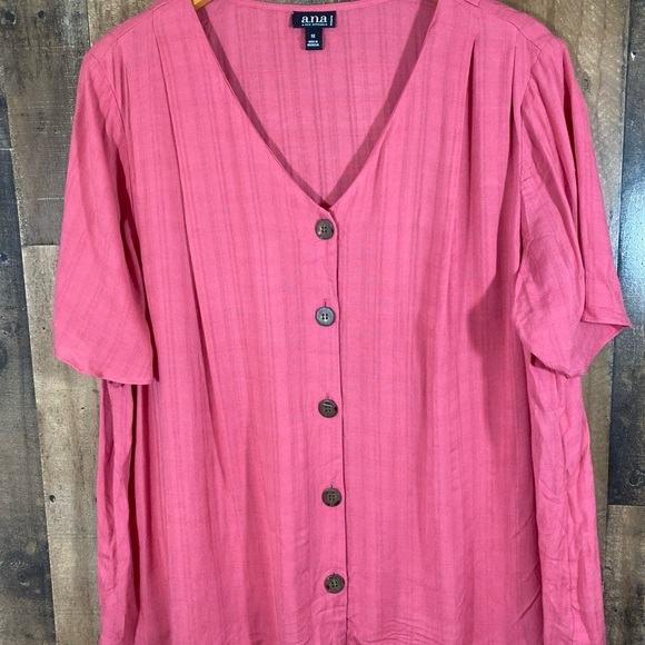 ANA A New Approach Womens 1X Blouse  Short Sleeve V Neck Top Holly Berry Pinkish - Picture 1 of 10